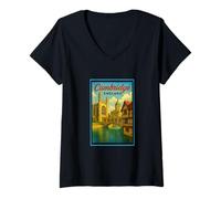 Femme Graphique vintage Cambridge Cambridgeshire Angleterre UK Art Graphic T-Shirt avec Col en V