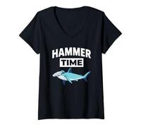 Femme Graphisme Amusant de Hammer Time Hammerhead Shark T-Shirt avec Col en V