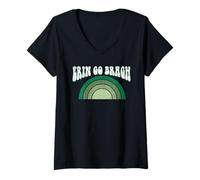 Femme Graphisme Arc-en-Ciel rétro Vieilli d'Erin Go Bragh Irish Pride T-Shirt avec Col en V