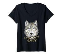 Femme Graphisme Artistique Kintsugi Wolf Unbroken Spirit Resilience T-Shirt avec Col en V