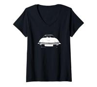 Femme Graphisme Blanc de la Voiture de Sport Britannique Classique Triumph TR7 T-Shirt avec Col en V