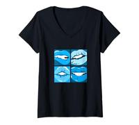 Femme Graphisme Bleu Read My Lips T-Shirt avec Col en V