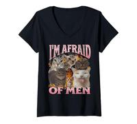 Femme Graphisme bootleg de mème de chat drôle I'm Afraid Of Men T-Shirt avec Col en V