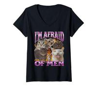 Femme Graphisme bootleg de mème de chat drôle I'm Afraid Of Men T-Shirt avec Col en V