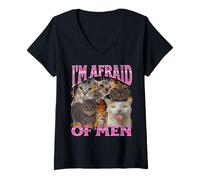 Femme Graphisme bootleg de mème de chat drôle I'm Afraid Of Men T-Shirt avec Col en V