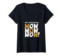 Femme Graphisme Brun Got'em Saying WOW-x3 T-Shirt avec Col en V