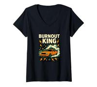 Femme Graphisme Burnout King Muscle Car Smoke T-Shirt avec Col en V