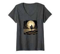 Femme Graphisme Cowboy Vintage Dark T-Shirt avec Col en V