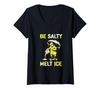 Femme Graphisme d'art de Rue Be Salty Melt Ice Protest T-Shirt avec Col en V