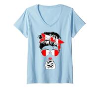 Femme Graphisme de Drapeau Canadien Cool pour Maman, Maman, Fille, Tante du Canada T-Shirt avec Col en V