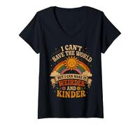 Femme Graphisme de gentillesse en Forme de Soleil, Arc-en-Ciel et rétro, étrange et Plus Doux T-Shirt avec Col en V