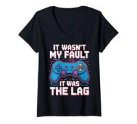 Femme Graphisme de Jeu Amusant et rétro, 8 Bits, Pixel Art, Lag Excuse Design T-Shirt avec Col en V