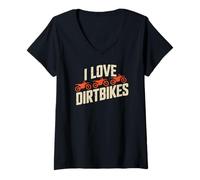 Femme Graphisme de Motocross Amusant et Tout-Terrain I Love Dirtbikes T-Shirt avec Col en V
