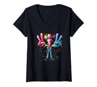 Femme Graphisme de Personnage Pop Western rétro de Cowboy Double Peace T-Shirt avec Col en V