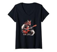 Femme Graphisme épique des Sons de Guitariste Dragon T-Shirt avec Col en V
