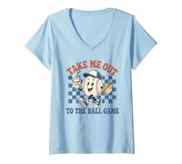 Femme Graphisme Estival de Baseball Vintage Take Me Out to The Ball T-Shirt avec Col en V