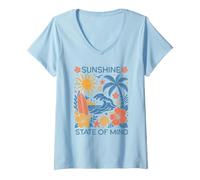 Femme Graphisme Estival Vintage Sunshine State of Mind pour Les Vacances à la Plage T-Shirt avec Col en V