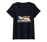 Femme Graphisme Nautique Amusant du Capitaine dessinant Le Parcours T-Shirt avec Col en V