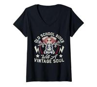 Femme Graphisme Old Retro School Rider Vintage Soul Biker Rider T-Shirt avec Col en V