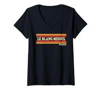 Femme Graphisme rétro Le Blanc-Mesnil France des années 80 T-Shirt avec Col en V