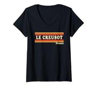 Femme Graphisme rétro Le Creusot France des années 80 T-Shirt avec Col en V