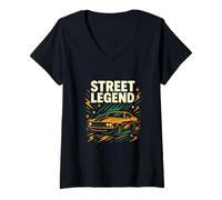 Femme Graphisme rétro Street Legend Muscle Car T-Shirt avec Col en V