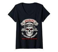 Femme Graphisme Skull Biker de la génération légendaire de Boomers T-Shirt avec Col en V
