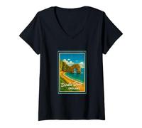 Femme Graphisme Vintage Durdle Door Jurassic Coast Dorset England T-Shirt avec Col en V