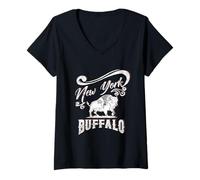Femme Graphisme Vintage Western de New York Buffalo American Bison T-Shirt avec Col en V