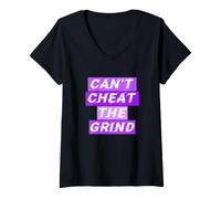 Femme Graphisme violet « Can't Cheat The Grind » T-Shirt avec Col en V