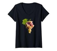 Femme Grappe de Raisins Verts et Violets T-Shirt avec Col en V