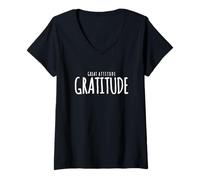 Femme Gratitude : Bonne Attitude - Affirmations inspirantes T-Shirt avec Col en V