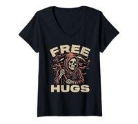 Femme Gratuit Hugs Grim Reaper Angel of Death Soul Collector Assorti T-Shirt avec Col en V