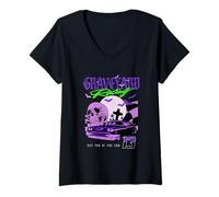 Femme Graveyard Racing Halloween Skull Ride T-Shirt avec Col en V