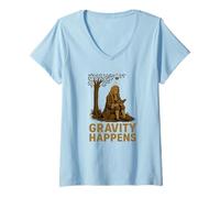Femme Gravity Happens - Isaac Newton Science Humour T-Shirt avec Col en V