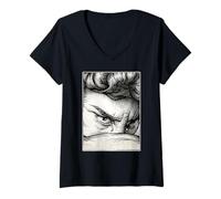 Femme Gravure Lucifer The Fallen Angel Blackwork T-Shirt avec Col en V