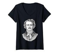 Femme Gravure Portrait Edgar Allan Poe T-Shirt avec Col en V
