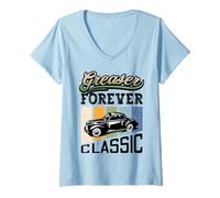 Femme Greaser Forever Classic Sock Hop 1950s Rockability Vintage T-Shirt avec Col en V