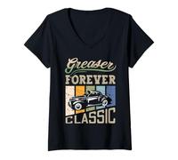 Femme Greaser Forever Classic Sock Hop 1950s Rockability Vintage T-Shirt avec Col en V