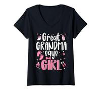 Femme Great Grandma Says Girl Cute Family 2025 Révélation du Sexe T-Shirt avec Col en V