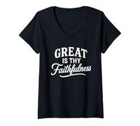 Femme Great Is Thy Faithfulness Christian Apparel Écriture Verse T-Shirt avec Col en V
