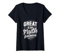 Femme Great Is Thy Faithfulness Citation de la Bible sur le culte chrétien T-Shirt avec Col en V