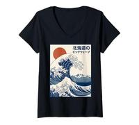 Femme Great Wave Otaku Vintage Japanese Ukiyo-E Ocean Art T-Shirt avec Col en V