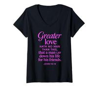Femme Greater Love Hath No Man John 15:13 Verse biblique T-Shirt avec Col en V