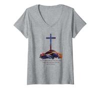 Femme Greater Love Hath No Man Than This - John 15:13 Jesus Cross T-Shirt avec Col en V