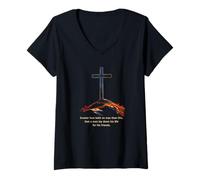 Femme Greater Love Hath No Man Than This - John 15:13 Jesus Cross T-Shirt avec Col en V