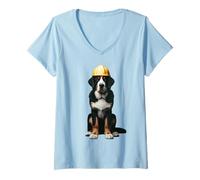 Femme Greater Swiss Mountain Dog Casque de chantier Jaune T-Shirt avec Col en V