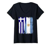 Femme Grèce Argentine Demi Drapeau grec Argentine Racines T-Shirt avec Col en V