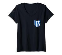 Femme Greece Grèce Drapeau Grec Poche Poitrine T-Shirt avec Col en V
