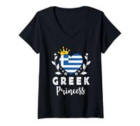 Femme Greek Princess Greece Flag Proud Greek Girl T-Shirt avec Col en V